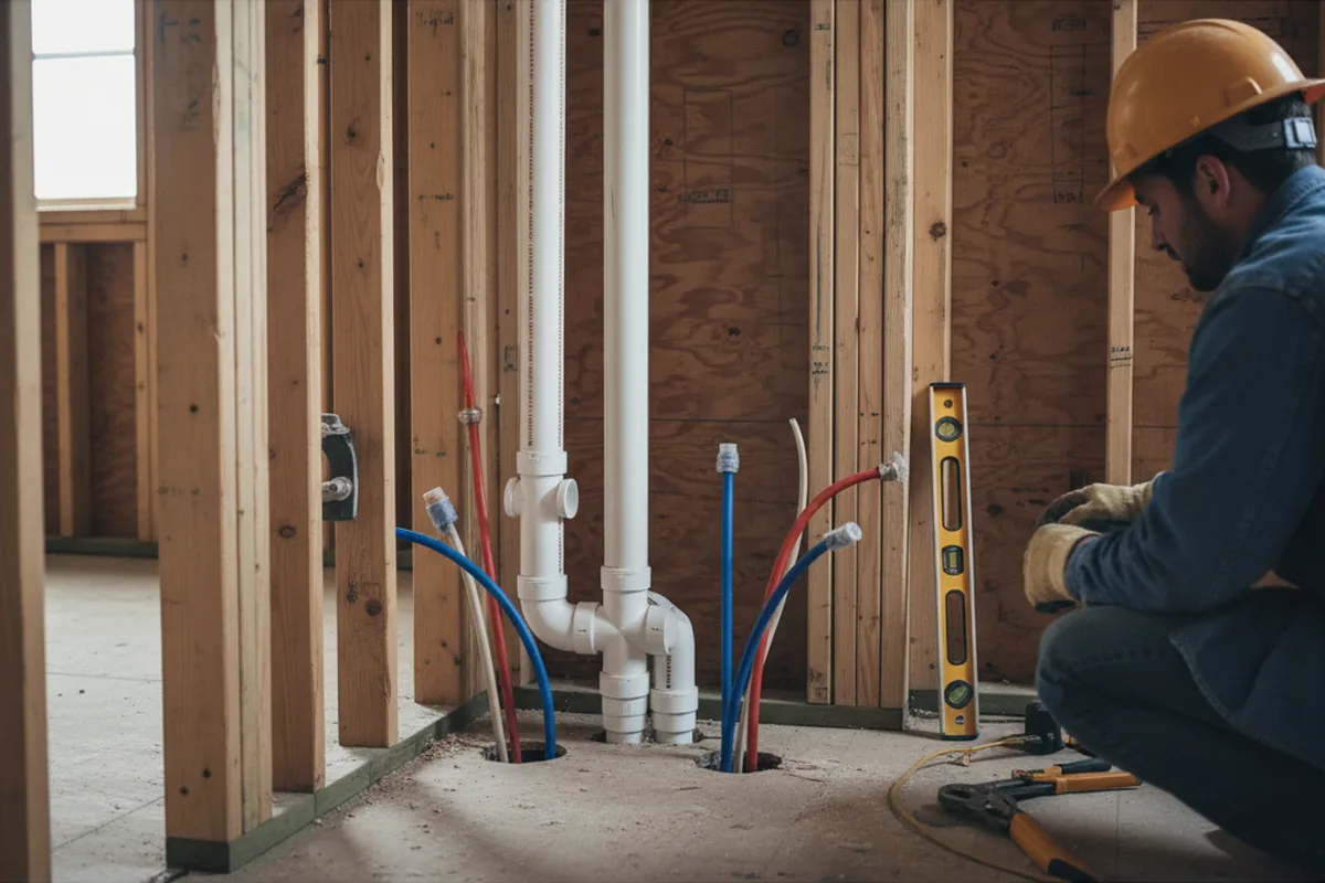 Drain and supply rough-in during Sump Pump Repair in Henry